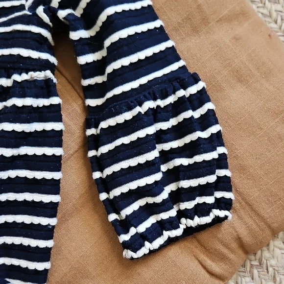 Marmellata Navy and White Striped Dress with Floral Details - Picture 4 of 7